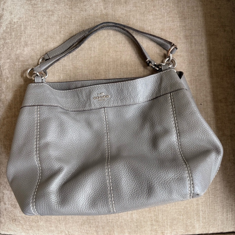Coach Lexy F28992 Gray Pebbled Leather Shoulder Hobo Bag